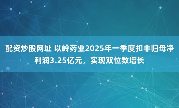 配资炒股网址 以岭药业2025年一季度扣非归母净利润3.25亿元，实现双位数增长